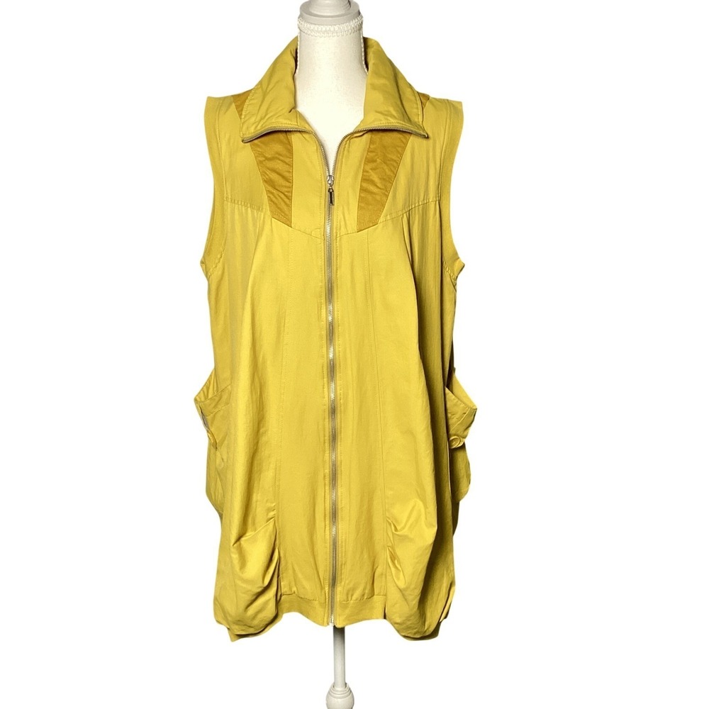 Style Longline Zip Up Vest/Dress Women's Large Mustard Yellow Utility Gorpcore